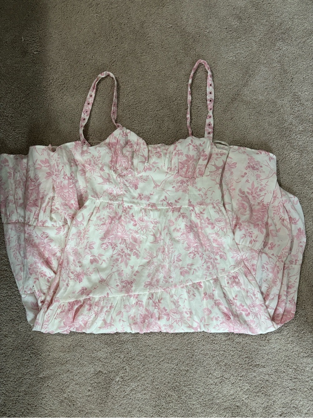 Francesca's Collections Pink Floral Tie-Shoulder Tiered Midi Dress - Picture 3 of 5